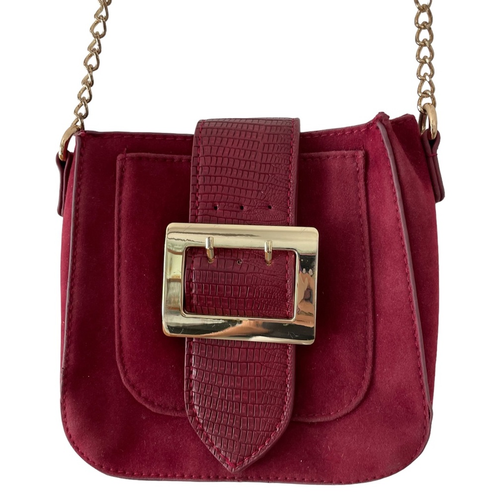 Maroon and Gold Crossbody Faux Suede with Chain Strap